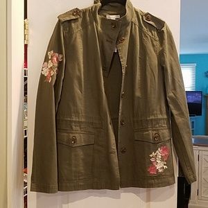 Olive military jacket with embroidery